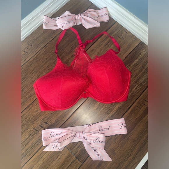 ❤️🔥Victorias secret very sexy plunge bra red lace bra strappy bra - Picture 15 of 15